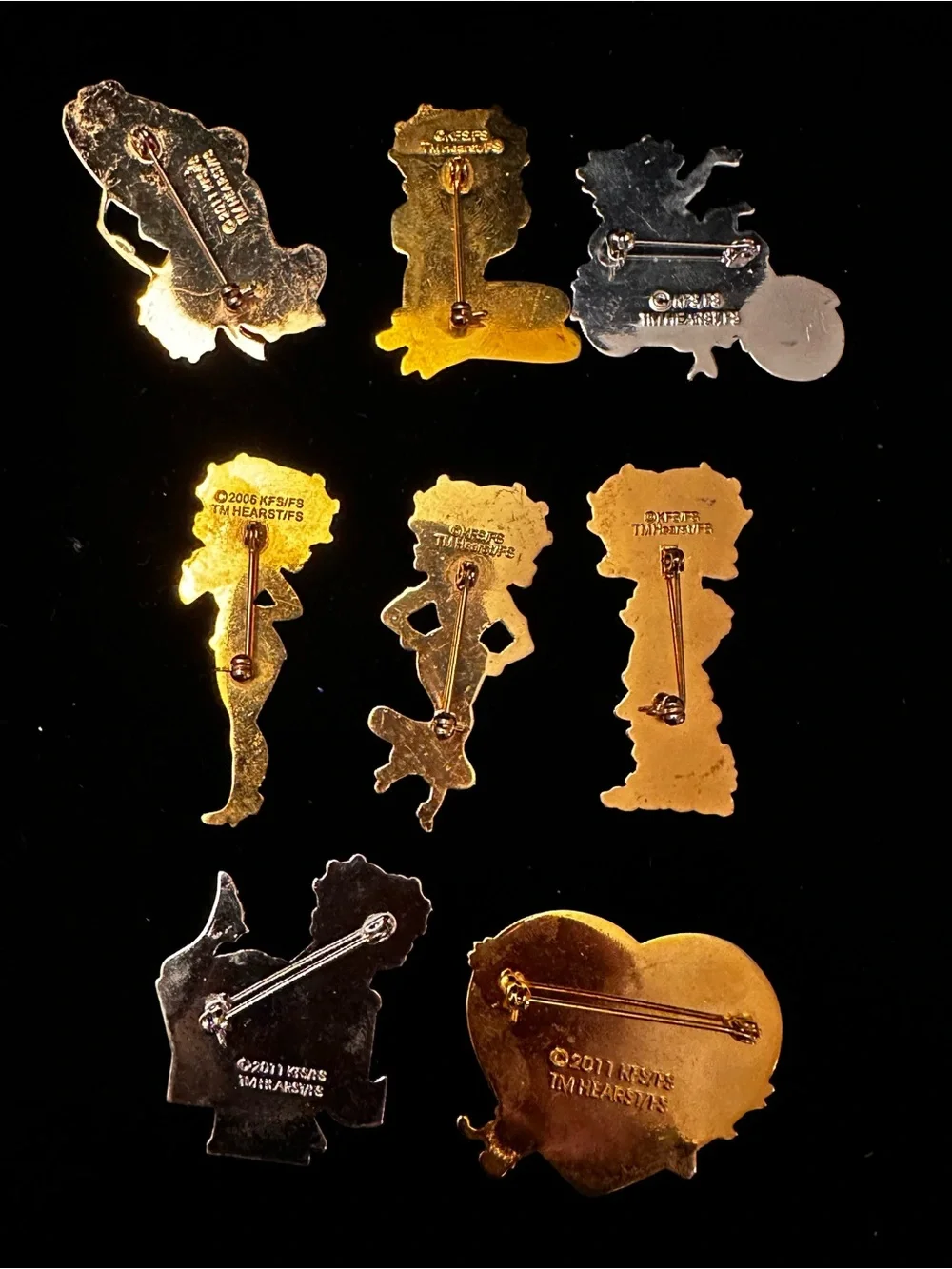Vintage Betty Boop Enamel Pin/Brooch Lot - Red, Pink, Black Accents/8 pc Lot